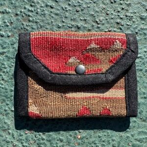 Kilm Wool Woven Trifold Wallet in Red Tan and Black